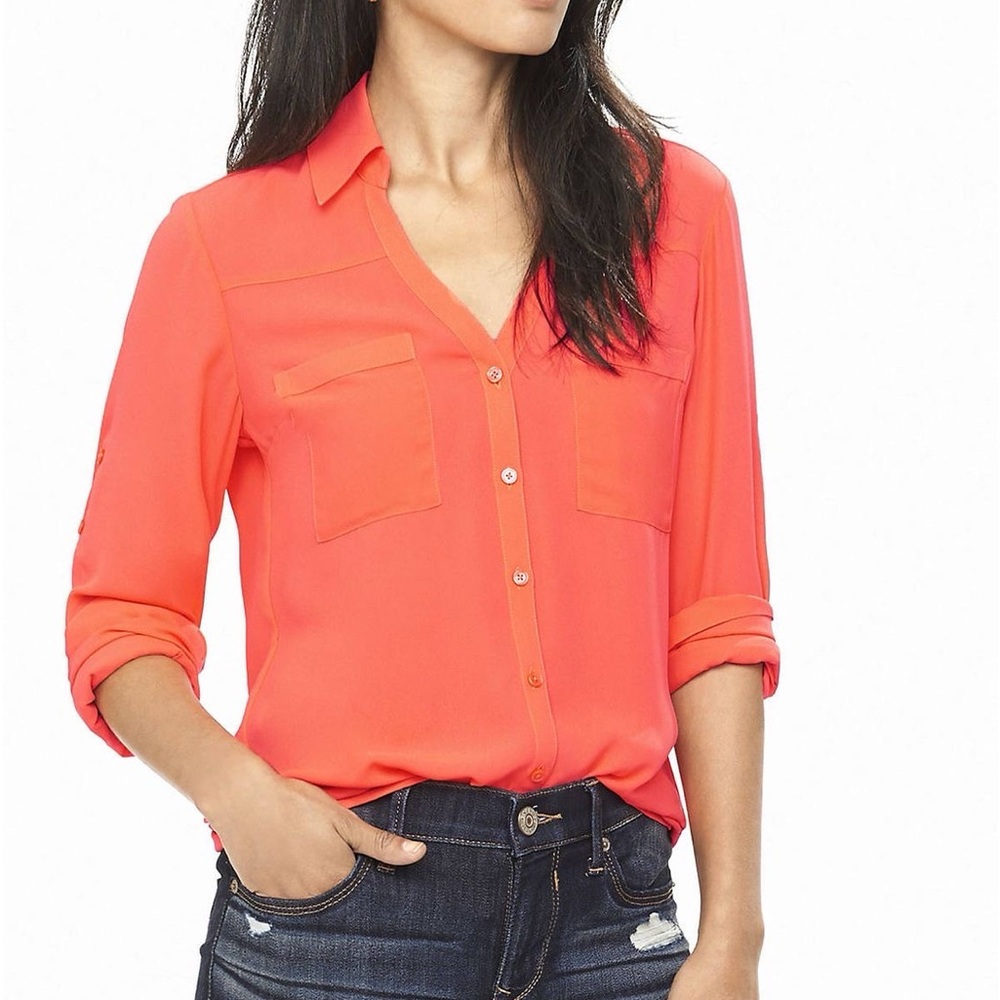 Express Slim Fit Convertible Portofino Shirt in Fluro  Guava